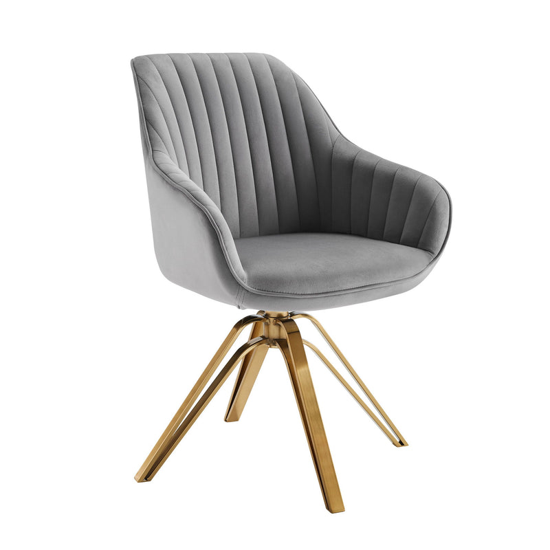 Velvet And Gold Swivel Arm Chair 23" - Gray