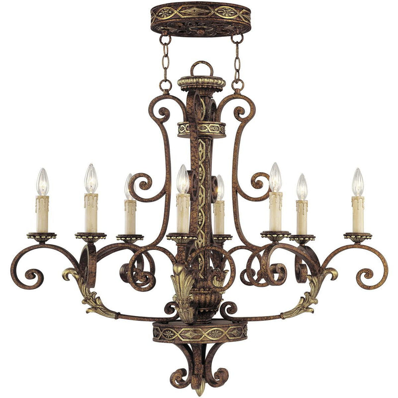 36" Eight Light Metal Dimmable Chandelier With Shades - Bronze