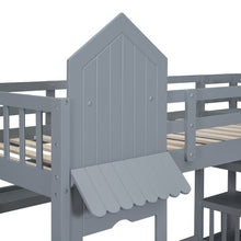 Load image into Gallery viewer, Twin-Over-Twin Castle Style Bunk Bed with 2 Drawers 3 Shelves and Slide - Gray
