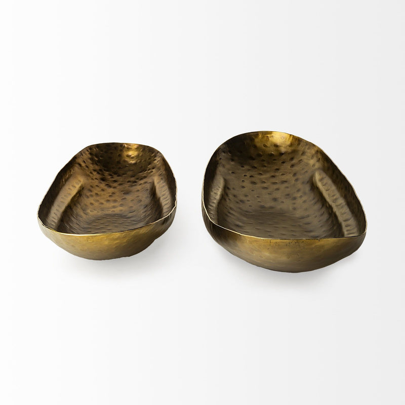 Hammered Boat Shaped Decorative Bowls (Set of 2) - Gold