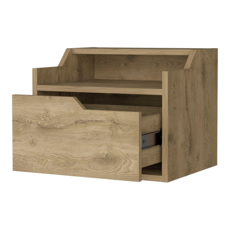 13" One Drawer Faux Wood Floating Nightstand - Light Brown