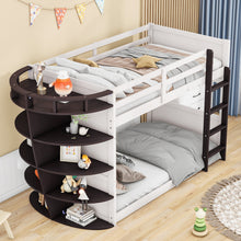 Load image into Gallery viewer, Twin over Twin Boat-Like Shape Bunk Bed with Storage Shelves, Cream+Espresso
