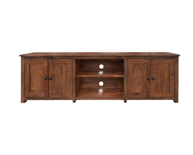 Solid Wood Cabinet, Enclosed Storage Distressed TV Stand - Brown