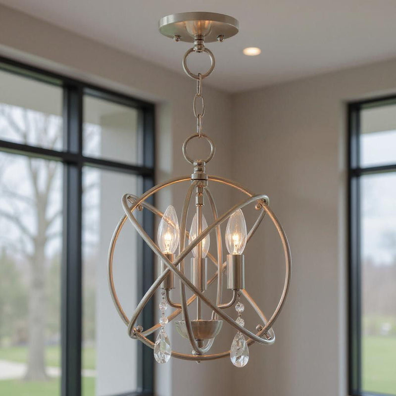14" Three-Light Dimmable Chandelier With Shades - Nickel