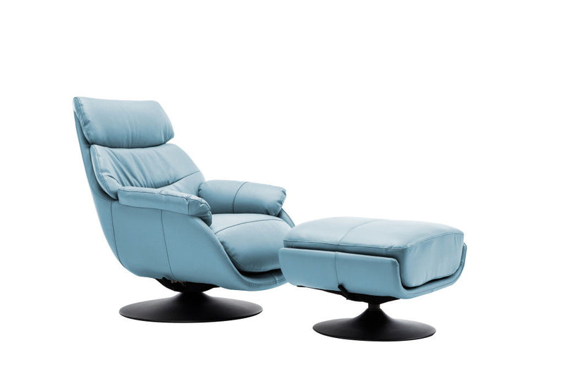 Tufted Genuine Leather Manual Swivel Recliner With Ottoman (730537) - Baby Blue
