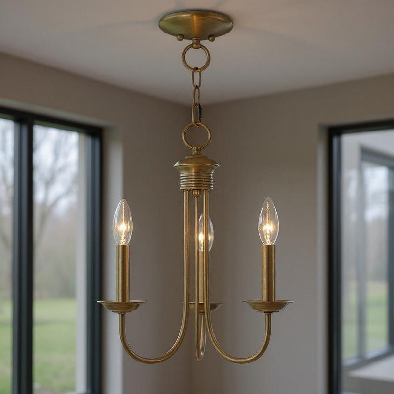 16" Three Light Dimmable Chandelier With Shades - Antiqued Brass