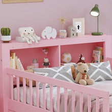 Load image into Gallery viewer, Bed With Headboard Storage Rack, 2 Under Bed Drawers, 3 Side Guardrails For Safety
