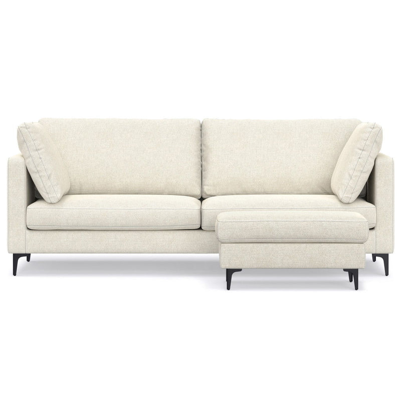 90" 2 Piece Living Room Set Fabric Sofa With Ottoman With Black Legs - Cream