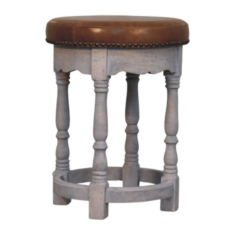 Leather Round Footstool (723459) - Brown