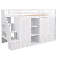 Load image into Gallery viewer, Loft Bed With 3 Shelves, 2 Wardrobes, 2 Drawers, Ladder Storage
