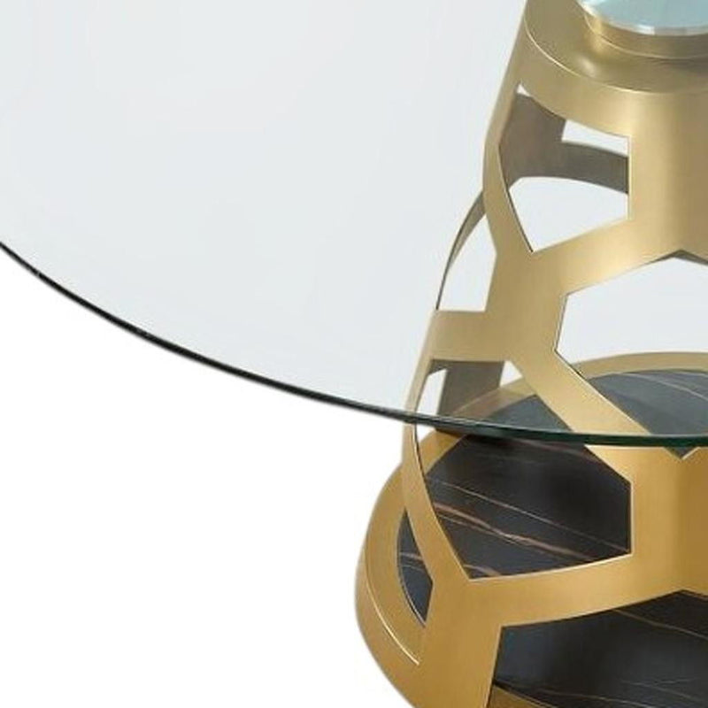 48" Rounded Glass And Metal Pedestal Base Dining Room Table - Clear
