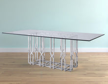 Load image into Gallery viewer, 87" Glass And Stainless Steel Pedestal Base Dining Table - Clear
