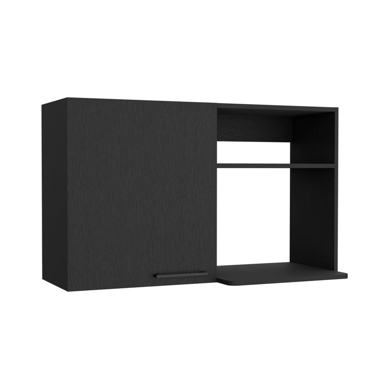 Laminate Wall Mounted China Cabinet With Two Shelves - Black