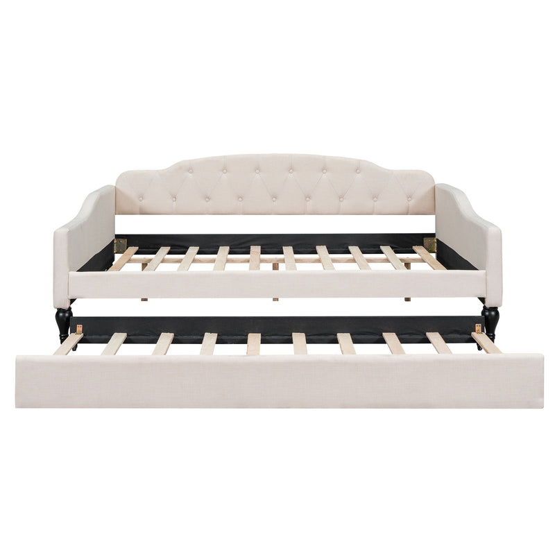 Upholstered Tufted Full Size Daybed With Twin Trundle - Beige