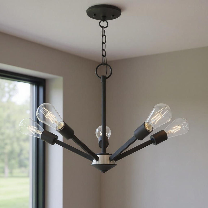 Five-Light Dimmable Chandelier With Shades - Black