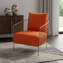 Load image into Gallery viewer, Velvet And Gold Solid Color Arm Chair - Orange
