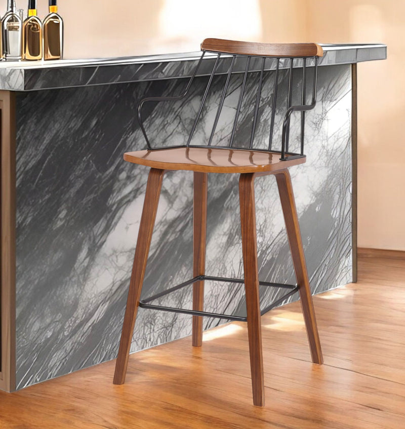 Manufactured Wood And Iron Counter Height Bar Chair - Brown