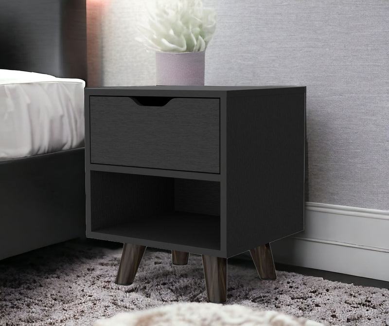 19" One Drawer Faux Wood Nightstand - Black