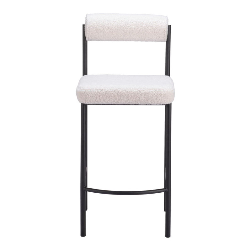 26" Faux Shearling And Steel Low Back Counter Height Bar Chairs (Set of 2) - Ivory / Black
