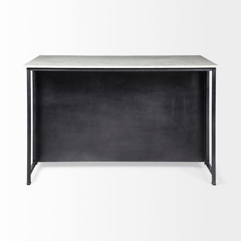 Solid Iron Body Marble Top Kitchen Island With 4 Drawer - Gray