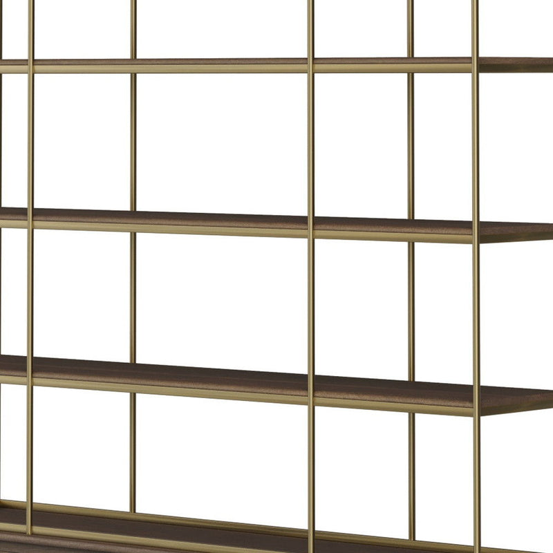 Four Tier Bookcase With Four Doors - Antiqued Brass / Brown