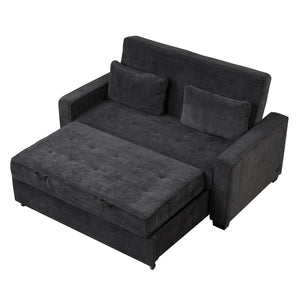 65.7" Velvet Upholstered Sleeper Bed , Pull Out Sofa Bed Couch attached two throw pillows,Dual USB Charging Port and Adjustable Backrest for Living Room Space, Black