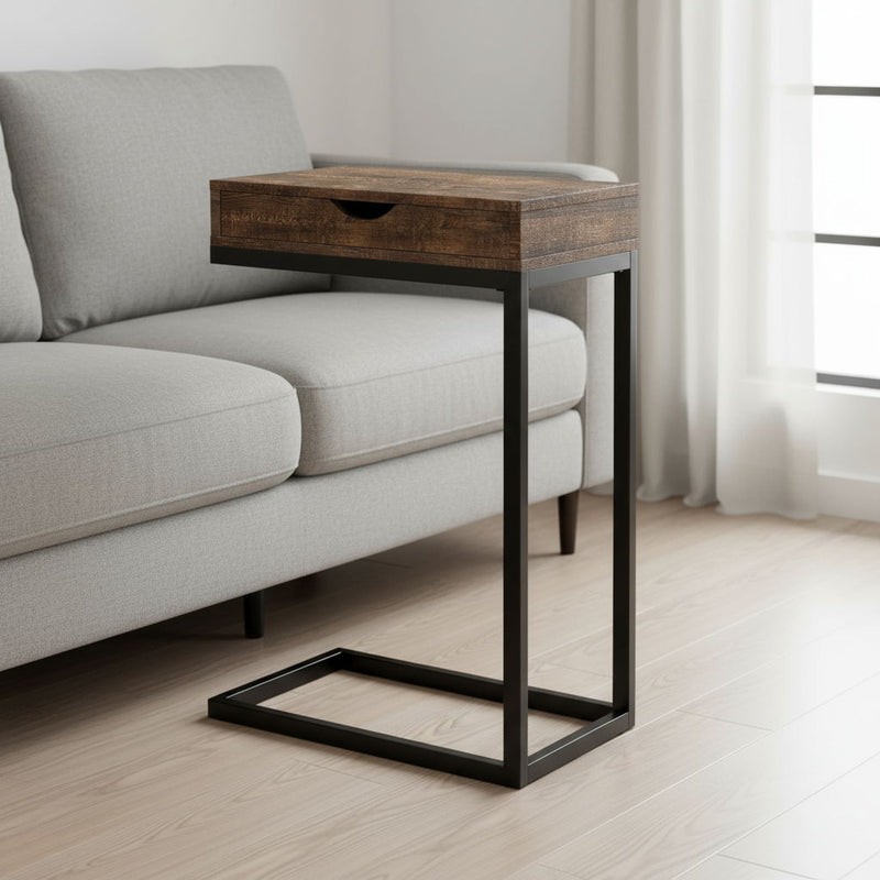 Finish Drawer And Black Metal Accent Table - Brown