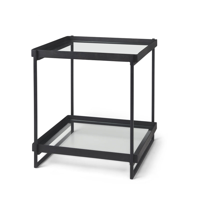Tempered Square Frame End Table With Two Shelves - Clear / Clear