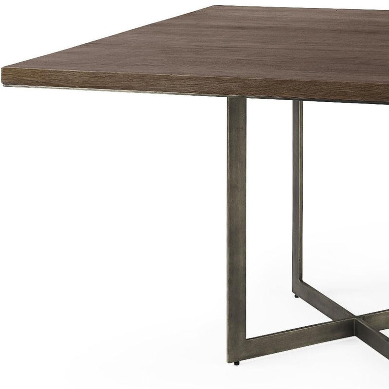Solid Wood Iron Trestle Base Square Dining Table - Brown / Gray