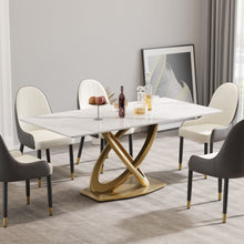 Load image into Gallery viewer, 70.84&quot; Modern Artificial Stone Panel Double-Ring Stainless Steel Metal Legs, Can Accommodate 6-8 People
