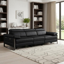 Load image into Gallery viewer, Top Grain Leather Reclining Metal USB Sofa (720326) - Black
