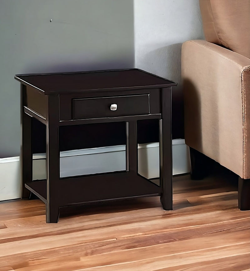 Manufactured Wood Square End Table With Drawer With Shelf - Black
