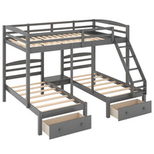 Load image into Gallery viewer, Full Over Twin &amp; Twin Bunk Bed, Triple Bunk Bed With Drawers - Gray
