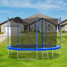 Load image into Gallery viewer, 12Ft Trampoline For Adults &amp; Kids With Basketball Hoop, Outdoor Trampolines With Ladder And Safety Enclosure Net For Kids And Adults - Blue
