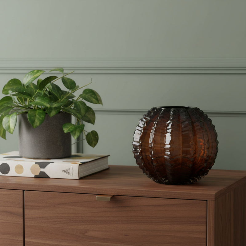 Textured Round Table Vase (574421) - Burnt Umber