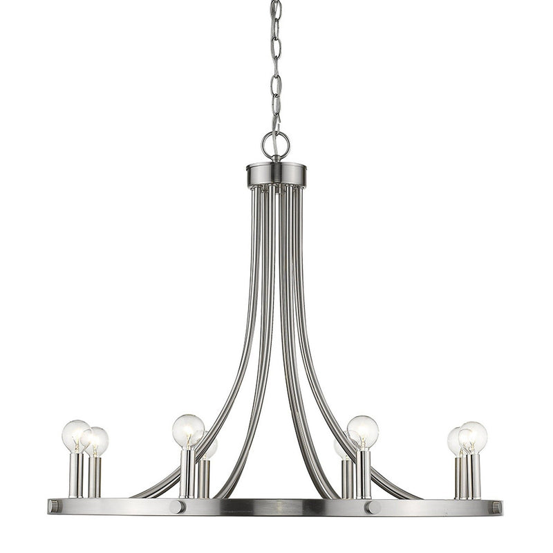 Candle Style Eight Light Metal Dimmable Chandelier - Silver