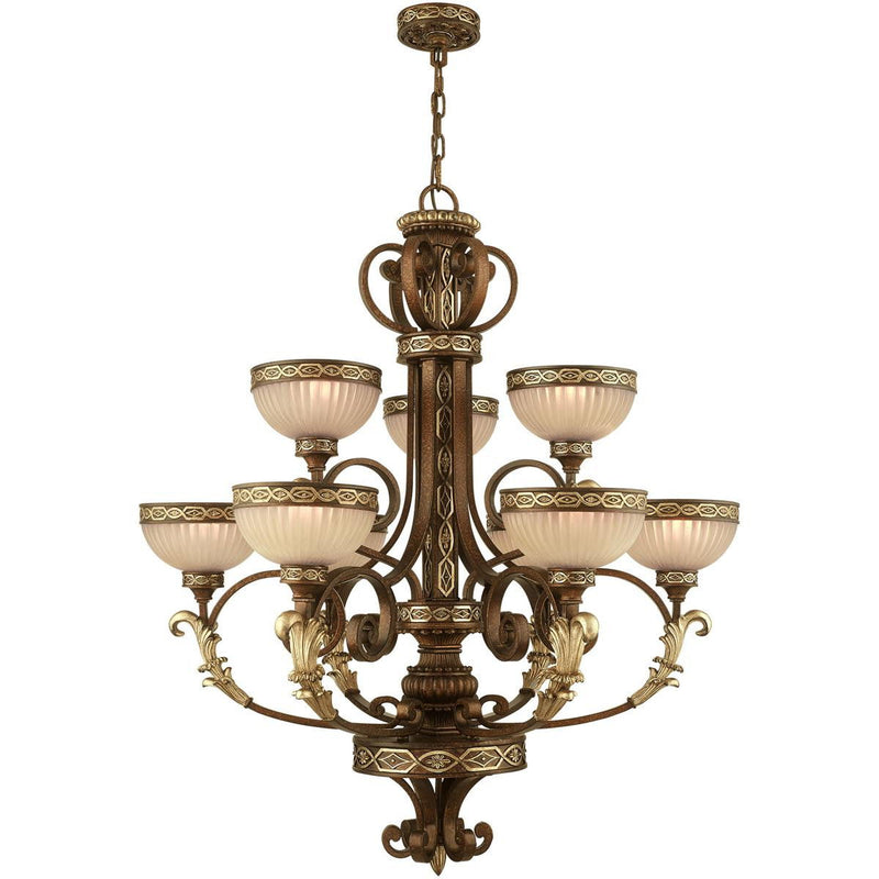 40" Nine Light Dimmable Chandelier With Shades - Bronze