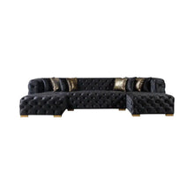 Load image into Gallery viewer, Tufted Velvet Modular U Shaped Sofa Chaise Sectional With Toss Pillows - Black
