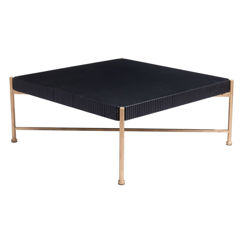 42" Solid Wood And Steel Square Coffee Table - Black And Gold
