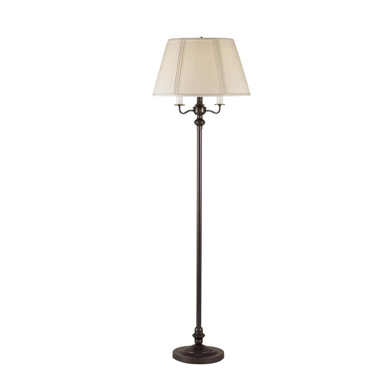 Four Light Traditional Shaped Floor Lamp With Beige Square Shade - Bronze