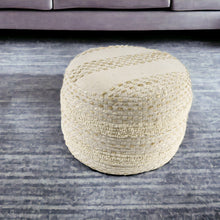 Load image into Gallery viewer, Cotton Blend Round Striped Pouf Ottoman - Natural And Ivory
