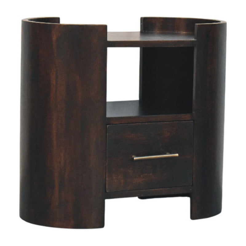 Solid Wood Oval One Drawer Nightstand - Mocha