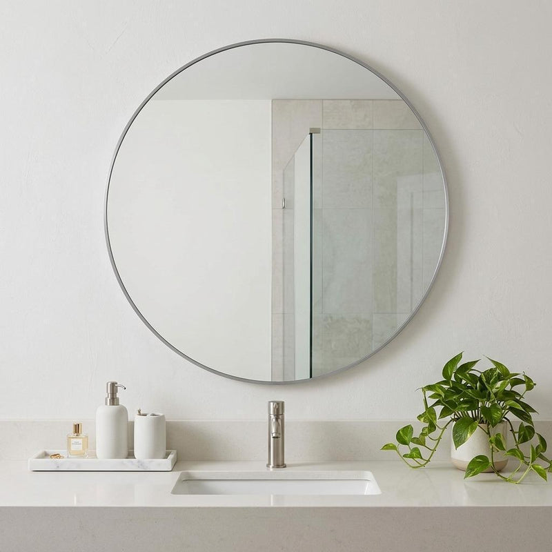 Aluminum Round Framed Bathroom Vanity Mirror (756078) - Silver