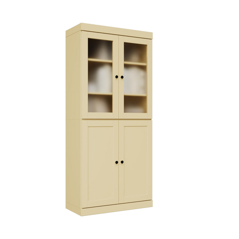 Solid Wood Adjustable Six Tier Library Bookcase With Four Doors (751372) - Yellow