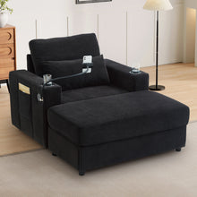 Load image into Gallery viewer, Modern Style Armchair Chaise Lounge Sofa Couch With Movable Storage Ottoman, USB Ports, Cup Holders, Phone Holder, Side Pockets
