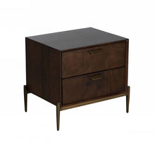 Load image into Gallery viewer, Two Drawers Solid Wood Nightstand - Brass

