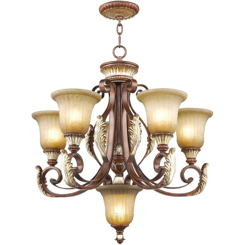 28" Six Light Dimmable Chandelier With Shades - Bronze