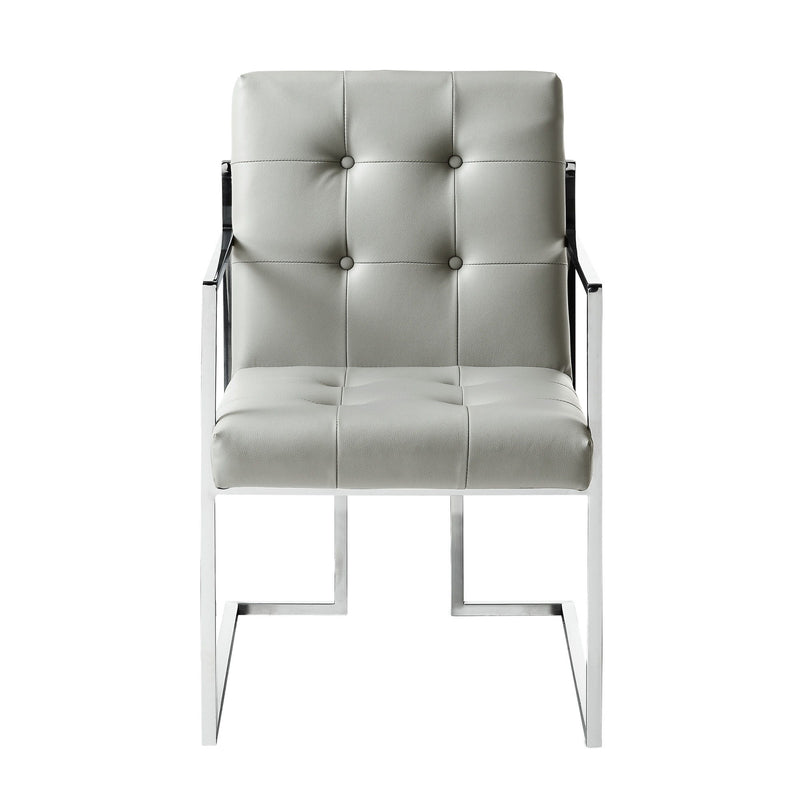 Tufted And Metallic Upholstered Faux Leather Dining Arm Chairs (Set of 2) - Light Gray