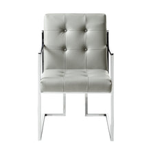 Load image into Gallery viewer, Tufted And Metallic Upholstered Faux Leather Dining Arm Chairs (Set of 2) - Light Gray
