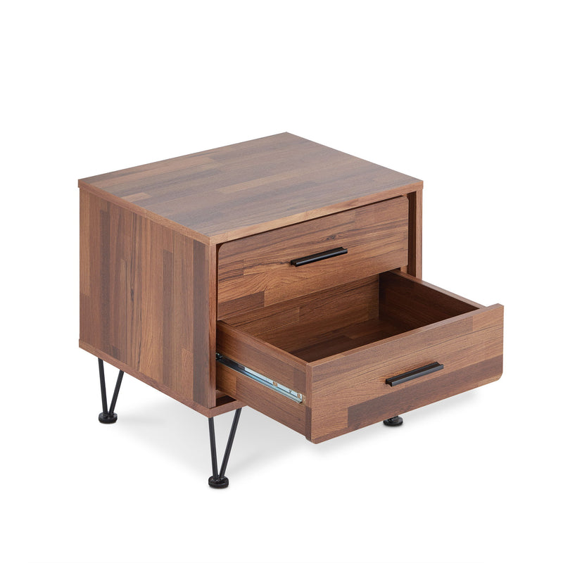 18" Two Drawers Metal Nightstand - Brown